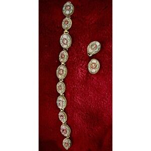 6.25” Fabbrica Angelo Pessar Vintage/Antique Mosaic Bracelet & Earring Set READ